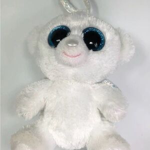 HALO The Angel Bear Rare Ty Beanie Boo Sparkly Blue Eyes No paper tag see photos